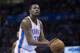 OKLAHOMA CITY, OK - APRIL 16: Kevin Durant #35 of the Oklahoma City Thunder shoots the ball against the Detroit Pistons at the Chesapeake Arena on April 16, 2014 in Oklahoma City, Oklahoma. NOTE TO USER: User expressly acknowledges and agrees that, by d