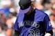SAN FRANCISCO, CA - APRIL 12: Starting pitcher Brett Anderson #30 of the Colorado Rockies leaves the game with a left index finger contusion in the bottom of the fourth inning against the San Francisco Giants at AT&T Park on April 12, 2014 in San Francis