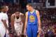 LOS ANGELES, CA - APRIL 19: DeAndre Jordan #6 of the Los Angeles Clippers chat with Stephen Curry #30 of the Golden State Warriors during Game One of the Western Conference Quarterfinals of the NBA Playoffs against the Golden State Warriors at STAPLES Cen