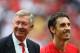 LONDON - AUGUST 10: Sir Alex Ferguson manager of Manchester United (L) and captain Gary Neville look on prior to the FA Community Shield match between Manchester United and Portsmouth at Wembley Stadium on August 10, 2008 in London, England. (Photo by P