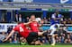 LIVERPOOL, ENGLAND - APRIL 20: Phil Jones of Manchester United handles the ball in the area and Everton win a penalty during the Barclays Premier League match between Everton and Manchester United at Goodison Park on April 20, 2014 in Liverpool, England.