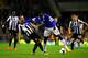 LIVERPOOL, ENGLAND - SEPTEMBER 30: Romelu Lukaku of Everton holds off Yohan Cabaye of Newcastle during the Barclays Premier League match between Everton and Newcastle United at Goodison Park on September 30, 2013 in Liverpool, England. (Photo by Julian