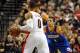 Jan. 04, 2014; Portland, OR, USA; Philadelphia 76ers point guard Michael Carter-Williams (1) defends Portland Trail Blazers point guard Damian Lillard (0) during the first quarter of the game at the Moda Center. Mandatory Credit: Steve Dykes-USA TODAY Spo