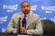 LOS ANGELES, CA - APRIL 21: Mark Jackson of the Golden State Warriors answers questions from the media after his team's loss to the Los Angeles Clippers in Game Two of the Western Conference Quarterfinals at Staples Center on April 21, 2014 in Los Angeles