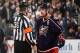 COLUMBUS, OH - APRIL 21: Brandon Dubinsky #17 of the Columbus Blue Jackets has a discussion with referee Dean Morton #36 in Game Three of the First Round of the 2014 Stanley Cup Playoffs against the Pittsburgh Penuins on April 21, 2014 at Nationwide Aren