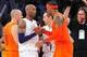 December 25, 2012; Los Angeles, CA, USA; Los Angeles Lakers shooting guard Kobe Bryant (24) greets New York Knicks small forward Carmelo Anthony (7) following the 100-94 victory at Staples Center. Mandatory Credit: Gary A. Vasquez-USA TODAY Sports