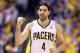 INDIANAPOLIS, IN - APRIL 22: Luis Scola #4 of the Indiana Pacers celebrates in the 101-85 win over the Atlanta Hawks in Game 2 of the Eastern Conference Quarterfinals during the 2014 NBA Playoffs at Bankers Life Fieldhouse on April 22, 2014 in Indianapol