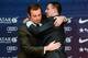 BARCELONA, SPAIN - JANUARY 23: FCB Vice-President Josep Maria Bartomeu (R) hugs FCB President Sandro Rosell after the press conference announcing his resgination as FCB president on January 23, 2014 in Barcelona, Spain. FCB President Sandro Rosell is und