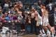 BROOKLYN, NY - March 30: Kevin Love #42 of the Minnesota Timberwolves handles the ball against Paul Pierce #34 of the Brooklyn Nets on March 30, 2014 at the Barclays Center in Brooklyn, New York. NOTE TO USER: User expressly acknowledges and agrees that,