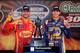 Among the drivers Chase Elliott (right) had to beat to win his first Nationwide race was his JR Motorsports boss (left).