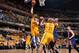 INDIANAPOLIS, IN - APRIL 19: Roy Hibbert #55 of the Indiana Pacers drives to the basket during Game One of the Eastern Conference Quarterfinals against the Atlanta Hawks during the 2014 NBA Playoffs on April 19, 2014 at Bankers Life Fieldhouse in Indiana