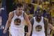 May 10, 2013; Oakland, CA, USA; Golden State Warriors center Andrew Bogut (12) and small forward Draymond Green (23) celebrate after a play against the San Antonio Spurs during the first quarter of game three of the second round of the 2013 NBA Playoffs a