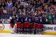 COLUMBUS, OH - APRIL 23: Nick Foligno #71 of the Columbus Blue Jackets is congratulated by his teammates after beating Marc-Andre Fleury #29 of the Pittsburgh Penguins for the game winning goal during the overtime period in Game Four of the First Round o