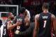 OKLAHOMA CITY, OK - FEBRUARY 20: LeBron James #6 of the Miami Heat walks off the court after being injured against the Oklahoma City Thunder on February 20, 2014 at the Chesapeake Energy Arena in Oklahoma City, Oklahoma. NOTE TO USER: User expressly ackn