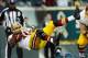 PHILADELPHIA, PA - NOVEMBER 17: Quarterback Robert Griffin III #10 of the Washington Redskins dives into the end zone for a two point conversion as he is hit by linebacker DeMeco Ryans #59 of the Philadelphia Eagles during the fourth quarter of a game at