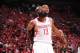 HOUSTON, TX - APRIL 23: James Harden #13 of the Houston Rockets battles for rebound position against the Portland Trail Blazers in Game Two of the Western Conference Quarterfinals during the 2014 NBA Playoffs on April 23, 2014 at the Toyota Center in Hous