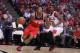 Apr 20, 2014; Chicago, IL, USA; Washington Wizards guard Bradley Beal (3) drives around Chicago Bulls guard Jimmy Butler (21) during the second quarter of game one of the first round of the 2014 NBA Playoffs at the United Center. Mandatory Credit: Dennis