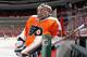 PHILADELPHIA, PA - APRIL 22: Steve Mason #35 of the Philadelphia Flyers, returning from an injury, looks on during warmups prior to playing the New York Rangers in Game Three of the First Round of the 2014 Stanley Cup Playoffs at the Wells Fargo Center on