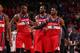 CHICAGO, IL - APRIL 22: Trevor Booker #35, Nene Hilario #42 and John Wall #2 of the Washington Wizards walk off the court in Game 2 of the Eastern Conference Quarterfinals against the Chicago Bulls on April 22, 2014 at the United Center in Chicago, Illin