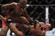 Apr 27, 2013; Newark, NJ, USA; Phil Davis (red shorts) competes against Vinny Magalhaes (black shorts) during UFC 159 at the Prudential Center. Mandatory Credit: Brad Penner-USA TODAY Sports