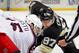 PITTSBURGH, PA - APRIL 19: Sidney Crosby #87 of the Pittsburgh Penguins lines up for a face-off against Mark Letestu #55 of the Columbus Blue Jackets in Game Two of the First Round of the 2014 Stanley Cup Playoffs at Consol Energy Center on April 19, 201