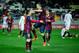 SEVILLE, SPAIN - FEBRUARY 09: Lionel Messi (L) of FC Barcelona celebrates scoring their third goal with teammate Andres Iniesta (R) during the La Liga match between Sevilla FC and FC Barcelona at Estadio Ramon Sanchez Pizjuan on February 9, 2014 in Sevil