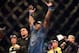 Aug 3, 2013; Rio De Janeiro, Brazil; Phil Davis (pink shorts) celebrates after defeating Lyoto Machida (not pictured) during UFC 163 at HSBC Arena. Mandatory Credit: Jason Silva-USA TODAY Sports