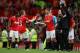 MANCHESTER, ENGLAND - AUGUST 22: Ryan Giggs of Manchester United comes on for team mate Tom Cleverley during the Barclays Premier League match between Manchester United and Tottenham Hotspur at Old Trafford on August 22, 2011 in Manchester, England. (Ph