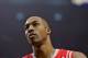 Apr 25, 2014; Portland, OR, USA; Houston Rockets center Dwight Howard (12) during the first quarter in game three of the first round of the 2014 NBA Playoffs against the Portland Trail Blazers at the Moda Center. Mandatory Credit: Craig Mitchelldyer-USA T