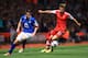 SOUTHAMPTON, ENGLAND - APRIL 26: Luke Shaw of Southampton is marshalled by Seamus Coleman of Everton during the Barclays Premier League match between Southampton and Everton at St Mary's Stadium on April 26, 2014 in Southampton, England. (Photo by Richa