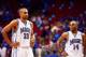 ORLANDO, FL - APRIL 26: Grant Hill #33 and Jameer Nelson #14 of the Orlando Magic react late in the game against the Detroit Pistons in Game 3 of the Eastern Conference Quarterfinals during the 2007 NBA Playoffs at Amway Arena on April 26, 2007 in Orland