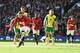 MANCHESTER, ENGLAND - APRIL 26: Wayne Rooney of Manchester United scores a first half penalty during the Barclays Premier League match between Manchester United and Norwich City at Old Trafford on April 26, 2014 in Manchester, England. (Photo by Laurenc