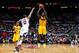 ATLANTA, GA - APRIL 26: Lance Stephenson #1 of the Indiana Pacers shoots the ball against the Atlanta Hawks during Game Four of the Eastern Conference Quarterfinals on April 26, 2014 at Philips Arena in Atlanta, Georgia. NOTE TO USER: User expressly ackn