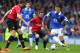 LIVERPOOL, ENGLAND - APRIL 20: Ross Barkley of Everton takes on Juan Mata and Jonny Evans of Manchester United during the Barclays Premier League match between Everton and Manchester United at Goodison Park on April 20, 2014 in Liverpool, England. (Phot