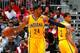 ATLANTA, GA - APRIL 26: Paul George #24 of the Indiana Pacers yells to his team against the Atlanta Hawks in Game Four of the Eastern Conference Quarterfinals during the 2014 NBA Playoffs at Philips Arena on April 26, 2014 in Atlanta, Georgia. NOTE TO U