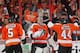 PHILADELPHIA, PA - APRIL 25: Braydon Coburn #5, Steve Mason #35, Kimmo Timonen #44 of the Philadelphia Flyers celebrate after defeating the New York Rangers 2-1 in Game Four of the First Round of the 2014 Stanley Cup Playoffs at the Wells Fargo Center on