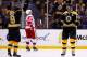 BOSTON, MA - APRIL 26: Zdeno Chara #33 of the Boston Bruins celebrates his goal at the end of the second period with teammate Reilly Smith #18 against the Detroit Red Wings in Game Five of the First Round of the 2014 NHL Stanley Cup Playoffs at TD Garden