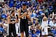 Apr 26, 2014; Dallas, TX, USA; San Antonio Spurs forward Tim Duncan (21) reacts during the game against the Dallas Mavericks in game three of the first round of the 2014 NBA Playoffs at American Airlines Center. Dallas won 109-108. Mandatory Credit: Kevin
