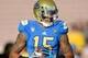 Nov 23, 2013; Pasadena, CA, USA; UCLA Bruins wide receiver Devin Lucien (15) before the game against Arizona State Sun Devils at Rose Bowl. Mandatory Credit: Robert Hanashiro-USA TODAY Sports