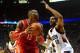 PORTLAND, OR - APRIL 25: Dwight Howard #12 of the Houston Rockets goes up for a shot over LaMarcus Aldridge #12 of the Portland Trail Blazers during the first quarter in Game Three of the Western Conference Quarterfinals during the 2014 NBA Playoffs at th