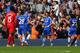 LIVERPOOL, ENGLAND - APRIL 27: Goalscorer Willian , Fernando Torres and Gary Cahill of Chelsea celebrate in front of the Chelsea fans after the second goal during the Barclays Premier League match between Liverpool and Chelsea at Anfield on April 27, 201