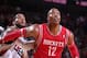 PORTLAND, OR - APRIL 25: Dwight Howard #12 of the Houston Rockets battles for position against LaMarcus Aldridge #12 of the Portland Trail Blazers in Game Three of the Western Conference Quarterfinals during the 2014 NBA Playoffs on April 25, 2014 at the