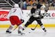 PITTSBURGH, PA - APRIL 26: Brandon Sutter #16 of the Pittsburgh Penguins moves the puck in front of Jack Johnson #7 of the Columbus Blue Jackets in Game Five of the First Round of the 2014 Stanley Cup Playoffs at Consol Energy Center on April 26, 2014 in