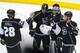 Apr 24, 2014; Los Angeles, CA, USA; Los Angeles Kings right wing Marian Gaborik (12) celebrates with goalie Jonathan Quick (32)and center Jarret Stoll (28) and defenseman Slava Voynov (26) after the game against the San Jose Sharks in game four of the fir