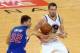 Apr 27, 2014; Oakland, CA, USA; Los Angeles Clippers forward Blake Griffin (32) and Golden State Warriors forward David Lee (10) battle for a loose ball during the first quarter of game four of the first round of the 2014 NBA Playoffs at Oracle Arena. Man