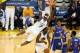 Apr 27, 2014; Oakland, CA, USA; Golden State Warriors center Jermaine O'Neal (7) dunks the ball above forward Draymond Green (23) against the Los Angeles Clippers during the second quarter of game four of the first round of the 2014 NBA Playoffs at Oracle