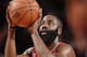 PORTLAND, OR - APRIL 25: James Harden #13 of the Houston Rockets attempts a free throw against the Portland Trail Blazers in Game Three of the Western Conference Quarterfinals during the 2014 NBA Playoffs on April 25, 2014 at the Moda Center in Portland,