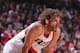 PORTLAND, OR - APRIL 27: Robin Lopez #42 of the Portland Trail Blazers stands on the court during a game against the Houston Rockets in Game Four of the Western Conference Quarterfinals during the 2014 NBA Playoffs on April 27, 2014 at the Moda Center in