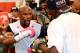 LAS VEGAS, NV - APRIL 22: Boxer Floyd Mayweather Jr. (L) works out with his trainer and uncle Roger Mayweather at the Mayweather Boxing Club on April 22, 2014 in Las Vegas, Nevada. Mayweather will face Marcos Maidana in a 12-round world championship unif