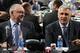 NEWARK, NJ - JUNE 30: President and general manager Jim Rutherford (L) sits with vice president of hockey operations Ron Francis (R) of the Carolina Hurricanes during the 2013 NHL Draft at Prudential Center on June 30, 2013 in Newark, New Jersey. (Photo